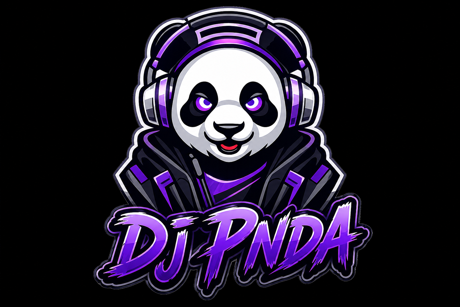 Logo DJ Pnda, panda avec casque audio violet